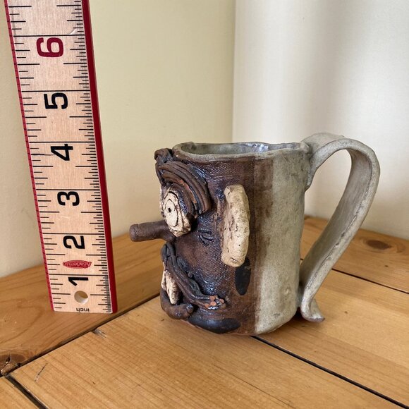 Ugly Face Buck Tooth Stoneware Mug Ceramic Pottery Cup with Handle 4" tall - Picture 3 of 8